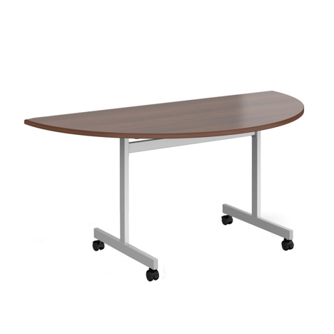 Semi Circular Fliptop Meeting Table with Silver Frame - Walnut