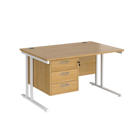 Straight Desk with Three Drawer Pedestal (Right) - 1200 - White - Oak