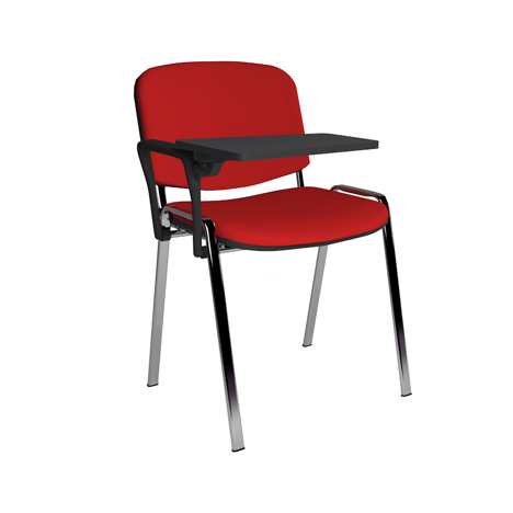 Stacking Side Chair - Chrome Frame - Fixed Arm & Writing Tablet - Red