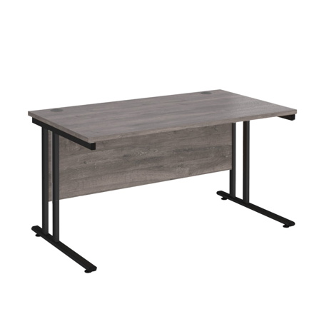 VDU Cantilever Workstation - No Drawers - 1400mm - Black - Grey Oak