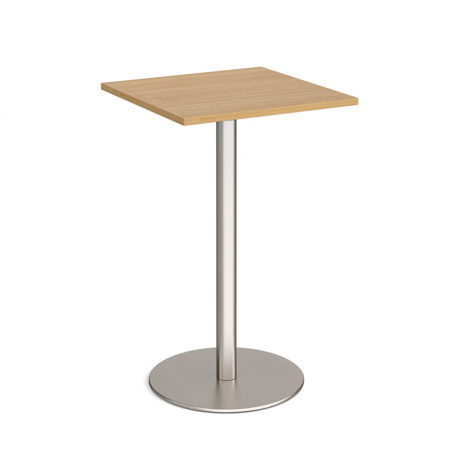 Monza Square Poseur Table with Flat Round Base - 700mm - Silver Base - Oak