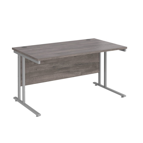 VDU Cantilever Workstation - No Drawers - 1400mm - Silver - Grey Oak