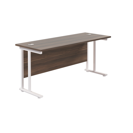 Rectangular Workstation 600mm Deep - W1600 - White Frame - Dark Walnut