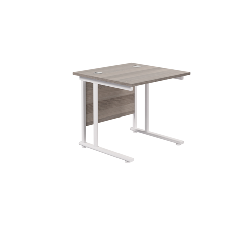 Rectangular Workstation 800mm Deep - W800 - White Frame - Grey Oak