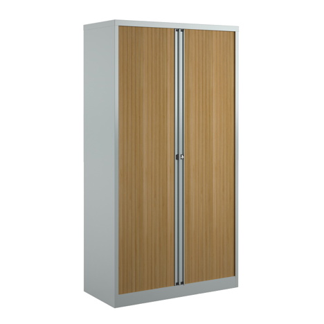 Bisley Tambour Cupboards 1970-1985mm - Silver/Beech