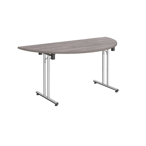 Semi Circular Folding Leg Table - 1600mm - Chrome Frame - Grey Oak
