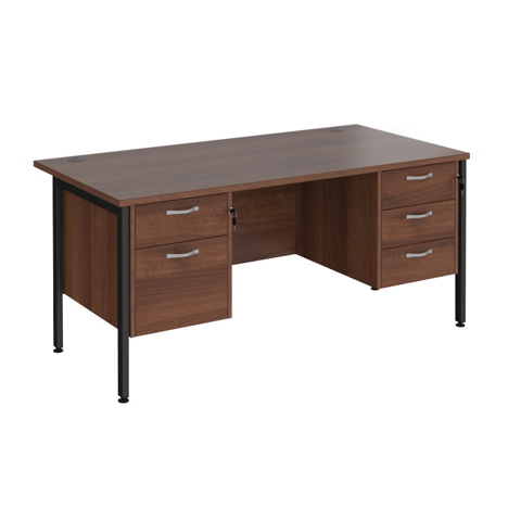 Straight Desk with Two & Three Drawer Pedestals - H-Frame - Black - 1600 - Walnut