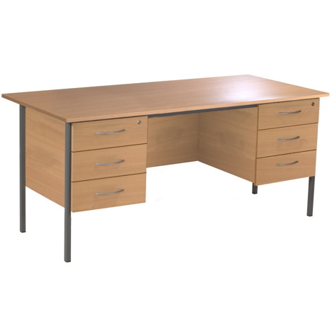 Double Pedestal Six Drawer Desk - 1800mm - Beech