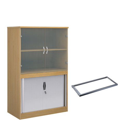 Combination Display Tambour - Glass Doors - 1600mm - With Lateral filing frame - Oak