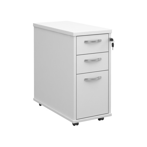 Tall Slimline Mobile Three Drawer Pedestal - White