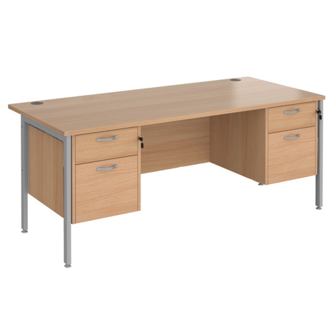 Straight Desk with Two & Three Drawer Pedestals - H-Frame - Silver - 1800 - Beech