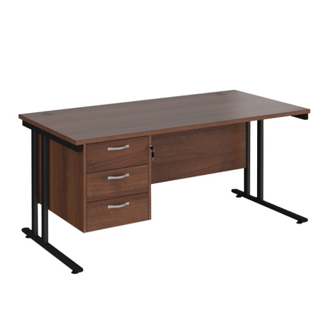 Straight Desk with Three Drawer Pedestal (Right) - 1600 - Black - Walnut