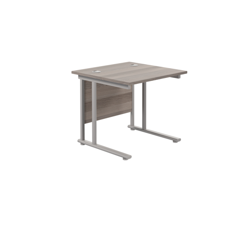 Rectangular Workstation 800mm Deep - W800 - Silver Frame - Grey Oak