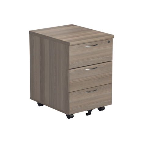 2 and 3 Drawer Under Desk Mobile Pedestal - 3 Drawer - Grey Oak