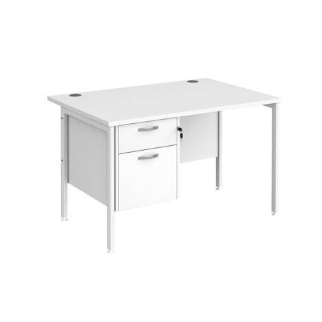 Straight Desk with Two Drawer Pedestals - H-Frame - White - 1200 - White