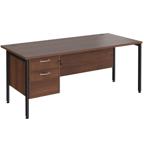 Straight Desk with Two Drawer Pedestals - H-Frame - Black - 1800 - Walnut