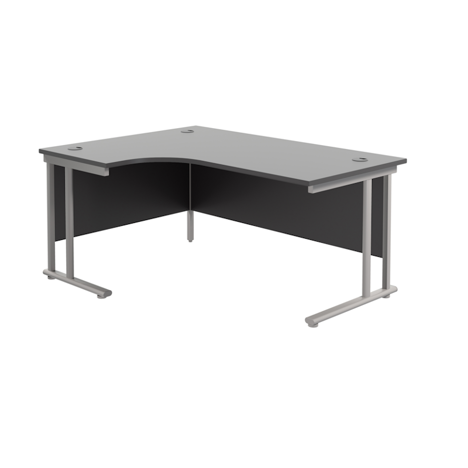 Twin Upright Radial Desk - Left Hand - 1600 - Silver Frame - Black