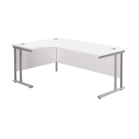 Twin Upright Radial Desk - Left Hand - 1800 - Silver Frame - White
