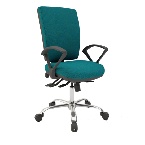 Multi-Functional Squared Back Task Chair - Fixed Arms - Chrome Base.