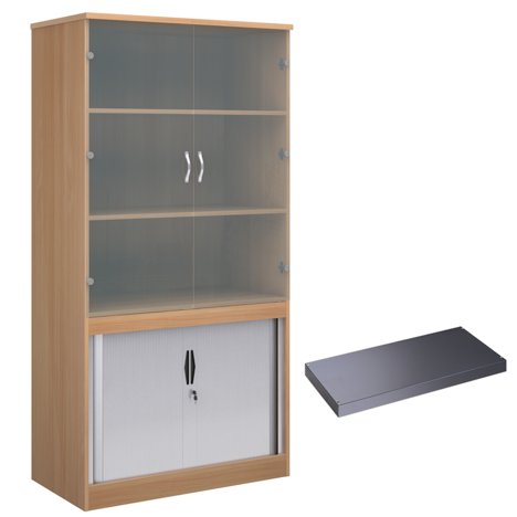 Combination Display Tambour - Glass Doors - 2000mm - With Tambour Shelf - Beech