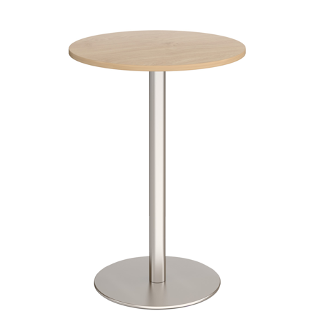Monza Circular Poseur Table - Brushed Steel - Kendal Oak