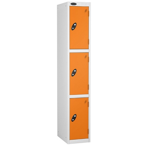 Education Lockers - Three Door - White Carcass - Autumn Orange