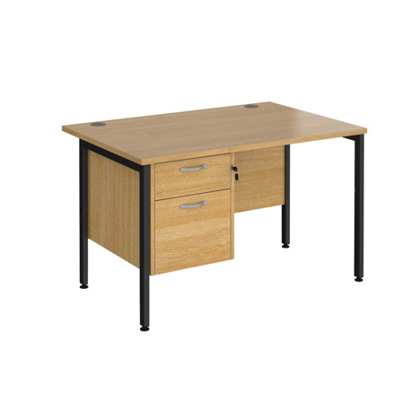Straight Desk with Two Drawer Pedestals - H-Frame - Black - 1200 - Oak