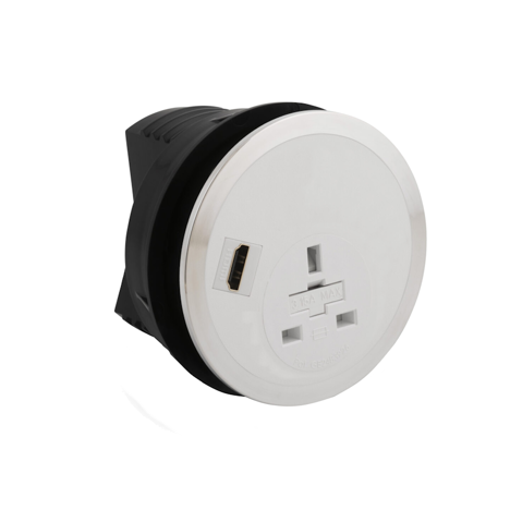 Port EI in Desk Power Module - White - Socket UK + HDMI