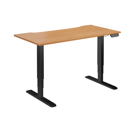 Electric Sit-Stand Desk with Dual Motors - 1600 - Black Frame - Beech