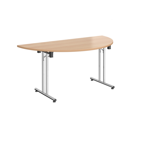 Semi Circular Folding Leg Table - 1600mm - Chrome Frame - Beech