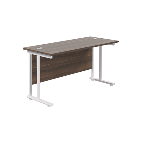 Rectangular Workstation 600mm Deep - W1400 - White Frame - Dark Walnut