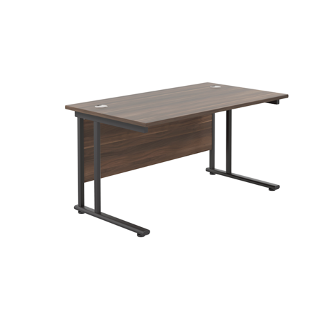Rectangular Workstation 800mm Deep - W1400 - Black Frame - Dark Walnut