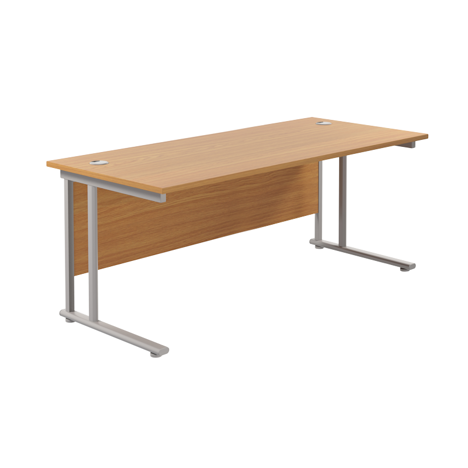 Rectangular Workstation 800mm Deep - W1800 - Silver Frame - Nova Oak