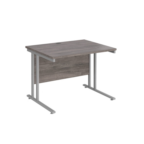 VDU Cantilever Workstation - No Drawers - 1000mm - Silver - Grey Oak