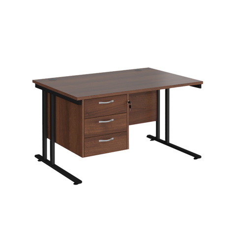 Straight Desk with Three Drawer Pedestal (Right) - 1200 - Black - Walnut